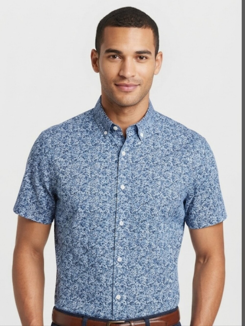 Goodfellow & Co. Men's Slim Fit Blue Floral Button Down Short Sleeve Shirt Small
